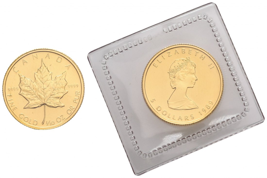 PEUS 6738 Kanada 3,11 g Feingold. Maple Leaf 5 Dollars GOLD 1/10 Unze 1989 Uncirculated (eingeschweißt)