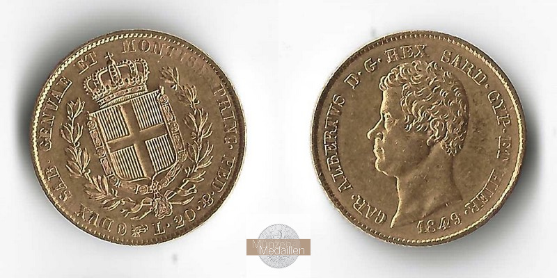 Sardinien MM-Frankfurt Feingold: 5,81g 20 Lire 1849 