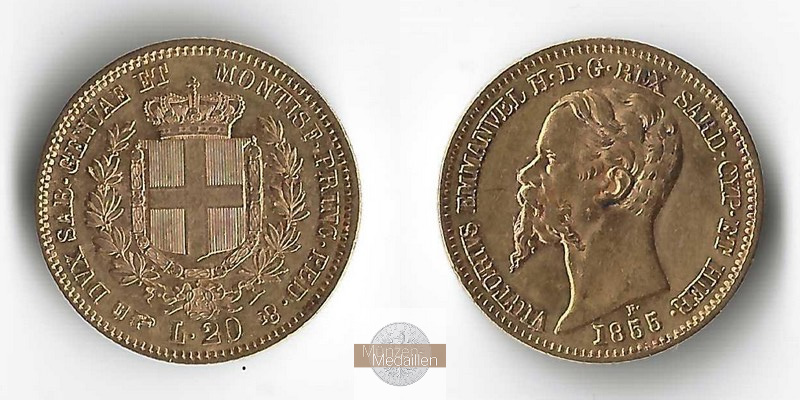 Sardinien MM-Frankfurt Feingold: 5,81g 20 Lire 1855 P 