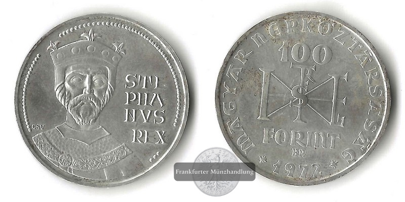  Ungarn  100 Forint 1972  St. Stephen FM-Frankfurt  Feinsilber: 14,08g   