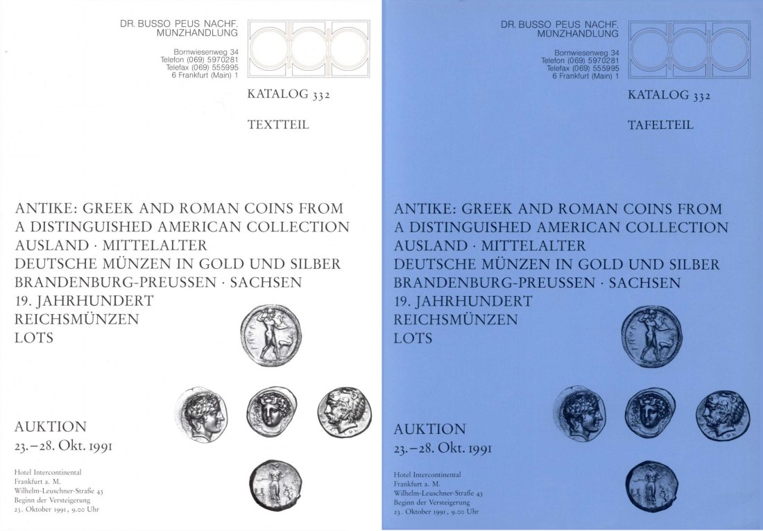  Busso Peus (Frankfurt) Auktion 332 (1991) Greek/Roman Coins from a Distinguished American collection   