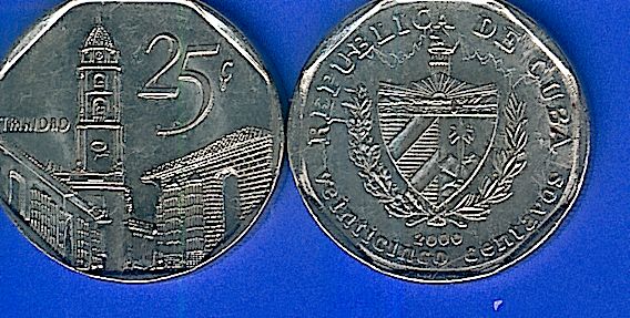  Kuba/Cuba, 0,25 CUC ($) (25 centavos)- Münze, gebraucht, 2000   