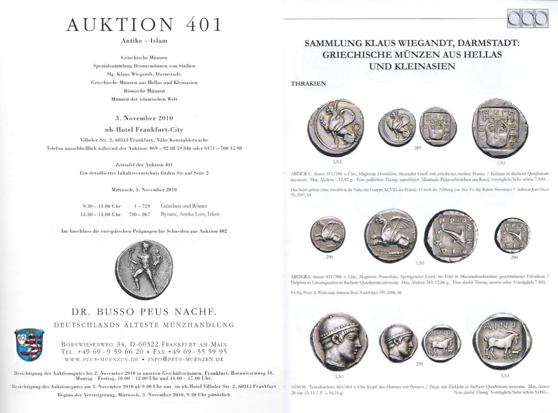  Busso Peus (Frankfurt) Auktion 401 (2010) Spezialsammlung Bronzemünzen Sizilien / Sammlung Griechen   
