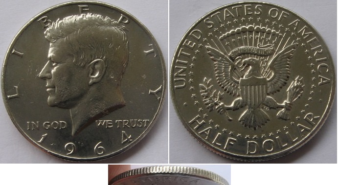  1964, United States, ½ Dollar (Kennedy Half Dollar), silver coin   