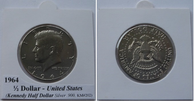  1964, United States, ½ Dollar (Kennedy Half Dollar), silver coin   
