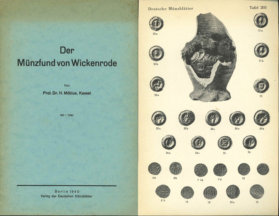  Prof.Dr.H.Möbius; Der Münzfund von Wickenrode, Kassel; Berlin 1940, 13 Seiten und 1 Tafeln Nr. 203   