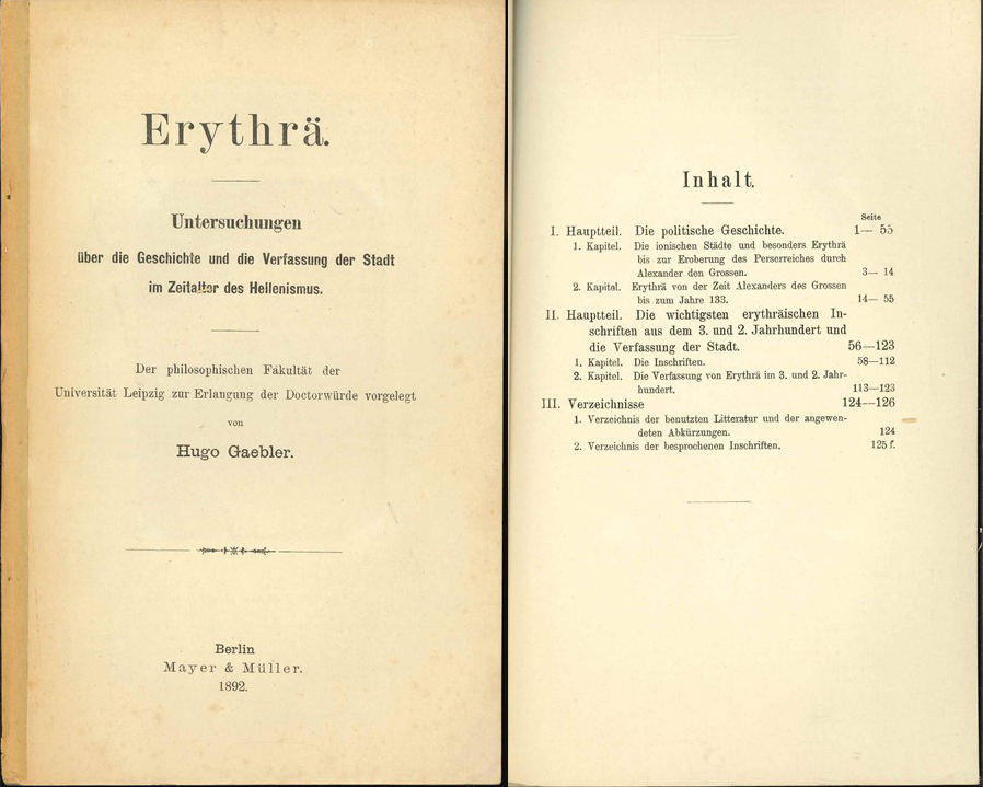  Mayer & Müller; Erythrä; Untersuchungen von Hugo Gäbler; Berlin 1892   