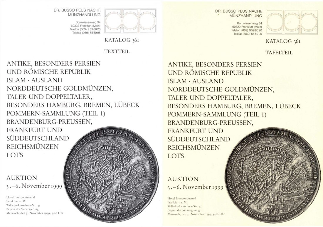  Busso Peus (Frankfurt) Auktion 361 (1999) Antike, Pommern-Sammlung (Teil 1) Norddeutsche Goldmünzen   