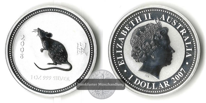  Australien  1 Dollar  2007 Year of the rat  FM-Frankfurt  Feinsilber: 31,1g   