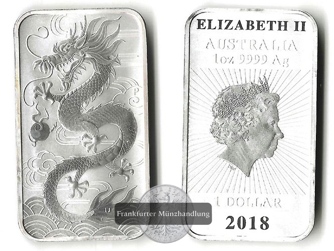  Australien  1 Dollar  2018 Chinese Dragon FM-Frankfurt  Feinsilber: 31,1g   