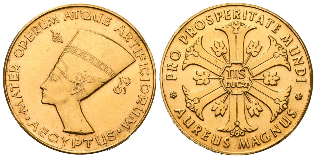 PEUS 7143 Welt / Vatikan 26 mm / 8,46 g Feingold. Nofretete Goldmedaille zu 2 1/2 Dukaten 1961 Fast Vorzüglich