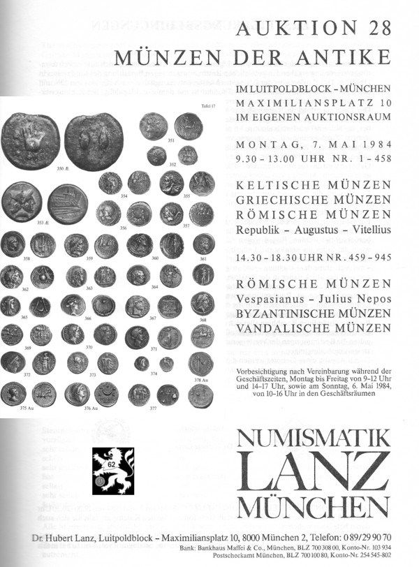  Lanz ( München ) Auktion 28 (1984) ANTIKE - Römische Republik & Kaiserzeit ,Griechen ,Kelten ,Byzanz   