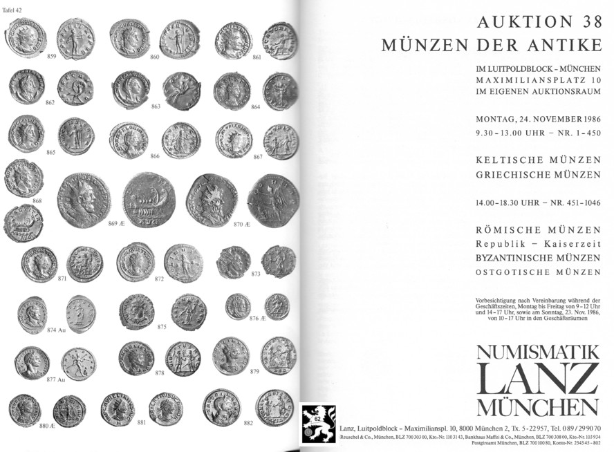  Lanz ( München ) Auktion 38 (1986) ANTIKE - Römische Republik & Kaiserzeit ,Griechen ,Kelten ,Byzanz   