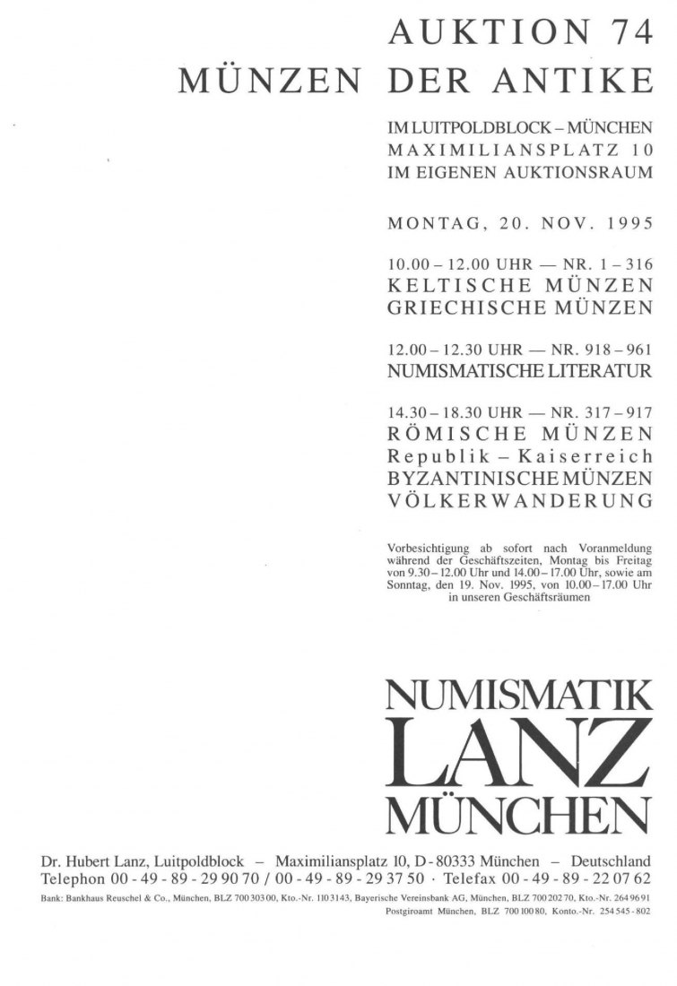  Lanz ( München ) Auktion 74 (1995) ANTIKE - Römische Republik & Kaiserzeit ,Griechen ,Kelten ,Byzanz   