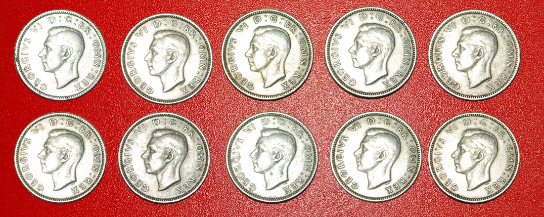  * SET 10 COINS: UNITED KINGDOM ★ 1 SHILLING 1947-1951! GEORGE VI (1937-1952)! OHNE VORBEHALT!   