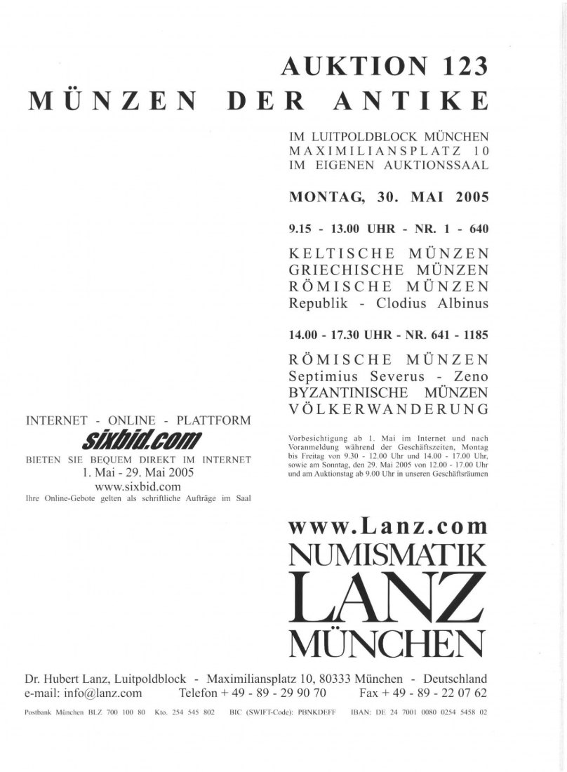  Lanz ( München ) Auktion 123 (2005) ANTIKE Römische Republik & Kaiserzeit ,Griechen ,Kelten ,Byzanz   