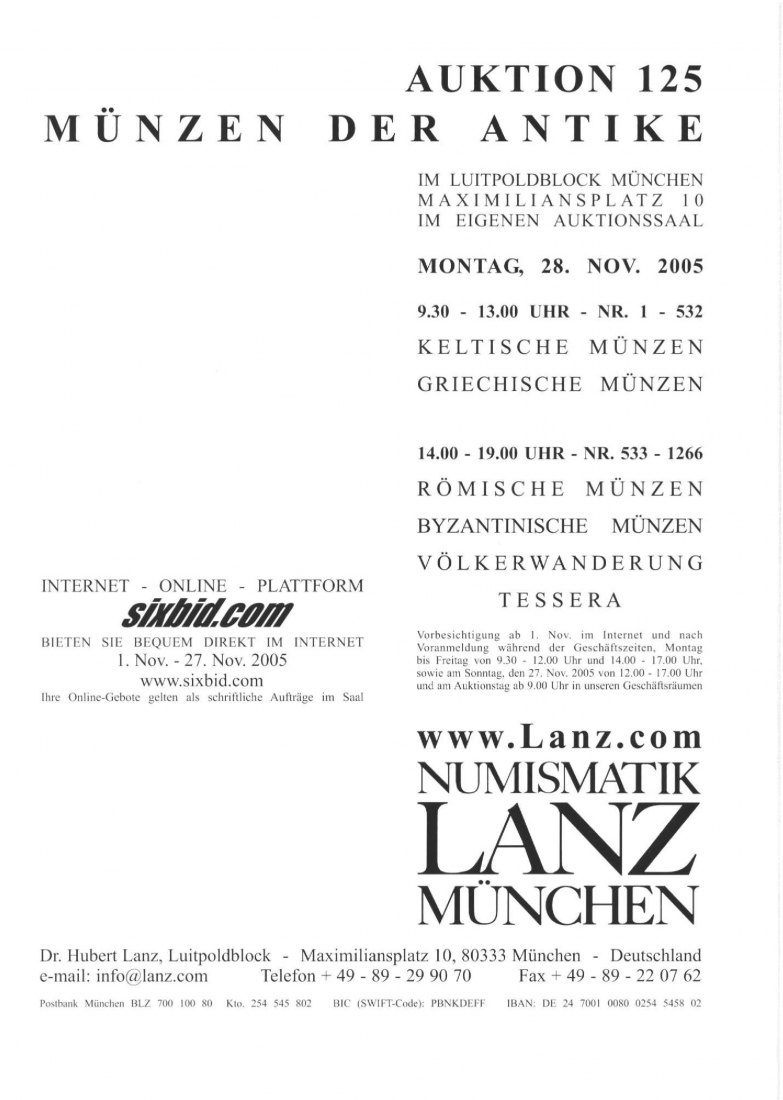  Lanz ( München ) Auktion 125 (2005) ANTIKE Römische Republik & Kaiserzeit ,Griechen ,Kelten ,Byzanz   