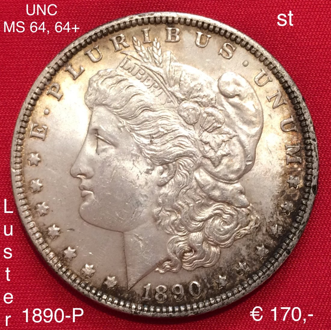  USA 1890-P Morgan Silver Dollar st / UNC MS 64 64+ with flashy and bright Mint Luster   