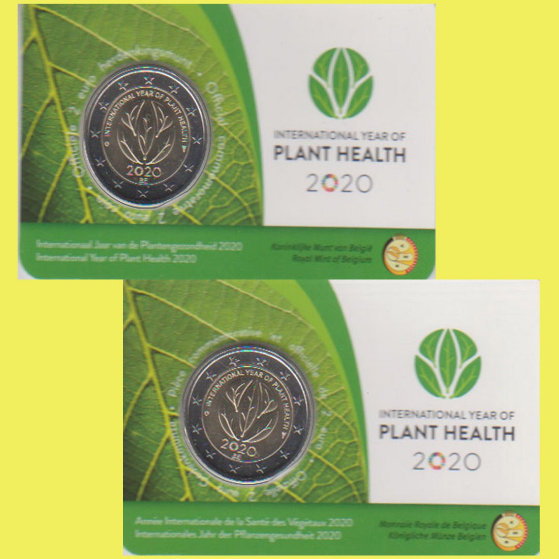  Offiz. Coincard 2 x 2 Euro-Sondermünze Belgien *Pflanzengesundheit* 2020 Ausgabe NL + F   
