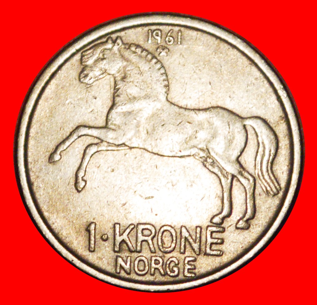  * HORSE (1958-1973): NORWAY ★ 1 CROWN 1961! OLAV V (1957-1991) LOW START ★ NO RESERVE!   