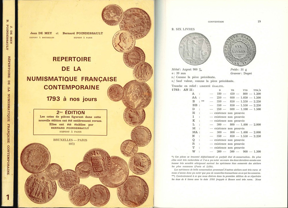  De Mey, J., und Poindessault, B.; Repertoire de la Numismatique Francaise Contemporaine 1793; 1972   