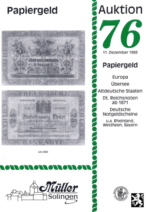  Müller (Solingen) 76 (1993) Papiergeld - Deutsche Notgeldscheine ua. Rheinland ,Westfalen ,Bayern   