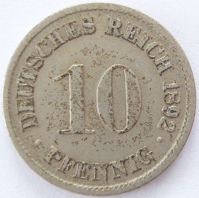  Deutsches Reich 10 Pfennig 1892 D K-N ss   