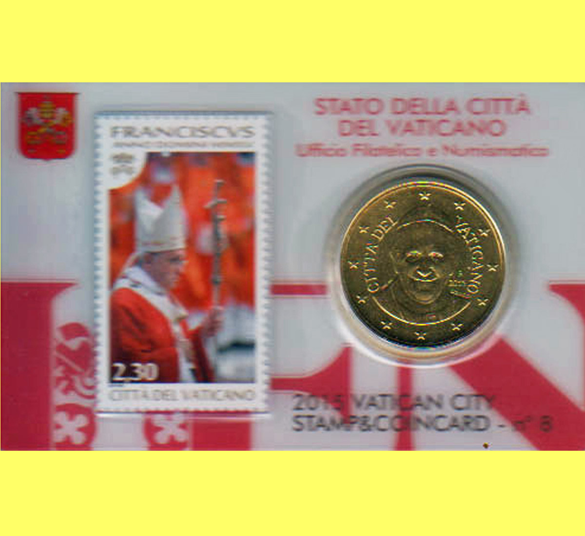 Offiz. 50 Cent Coincard mit Briefmarke 2,30€ Vatikan 2015 nur 17.500 Stück!   