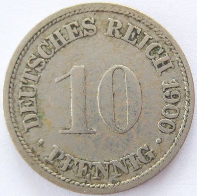  Deutsches Reich 10 Pfennig 1900 F K-N s+   