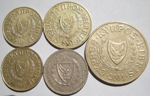  Zypern 2 Sent 1994+2003, 5 Sent 2001, 20 Sent 2001, 25 Sent 1974   