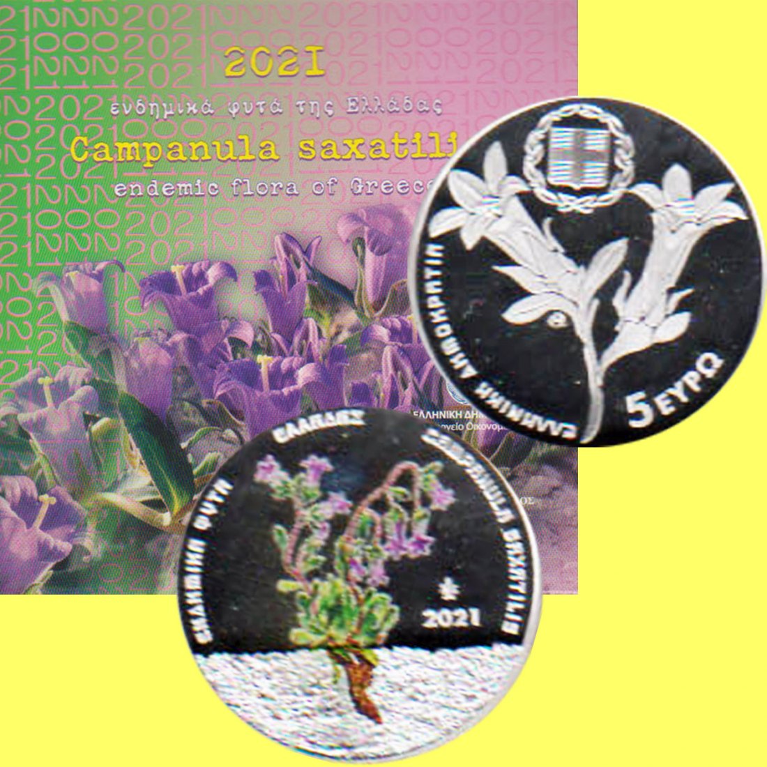  Offiz 5€ Farb-Silbermünze Griechenl. *Flora - Campanula Saxatilis* 2021 *PP* nur 5.000St   