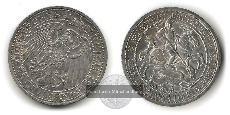  Preussen, Kaiserreich  3 Mark  1915 A  Grafschaft Mansfeld  FM-Frankfurt Feinsilber: 15g   