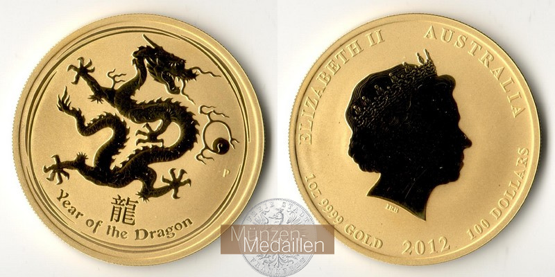 Australien    100 Dollar MM-Frankfurt Feingold: 31,1g Year of the Dragon 2012 
