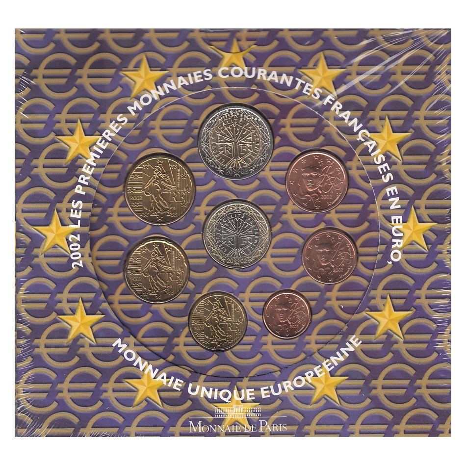  Offiz. Euro-KMS Frankreich 2002 1 Münzen nur in den offiz. Foldern   