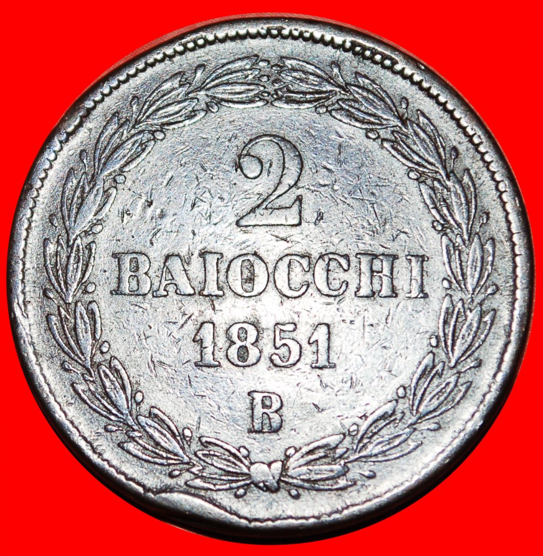  * PIUS IX. (1846-1870): ITALIEN ★ KIRCHENSTAAT 2 BAIOCCHI V 1851B! SELTEN! OHNE VORBEHALT!   