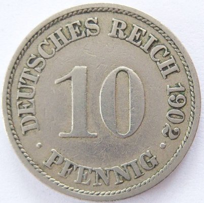  Deutsches Reich 10 Pfennig 1902 A K-N ss   