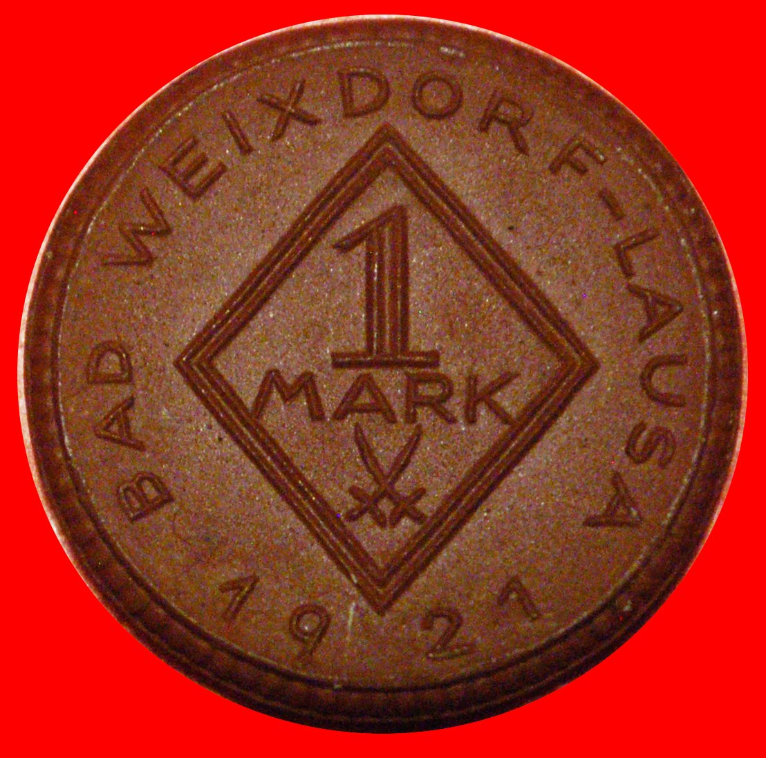  * SNAKE ASTRONOMY: GERMANY BAD WEIXDORF-LAUSA ★ 1 MARK 1921 BROWN PORCELAIN LOW START! ★ NO RESERVE!   
