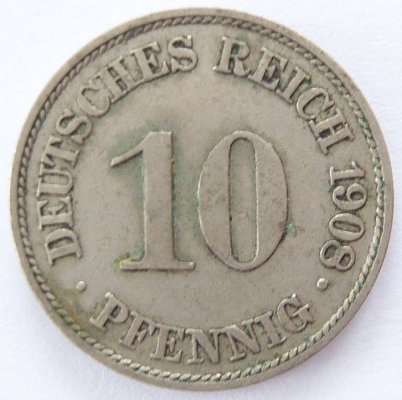  Deutsches Reich 10 Pfennig 1908 A K-N ss   