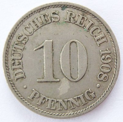  Deutsches Reich 10 Pfennig 1908 A K-N ss-vz   