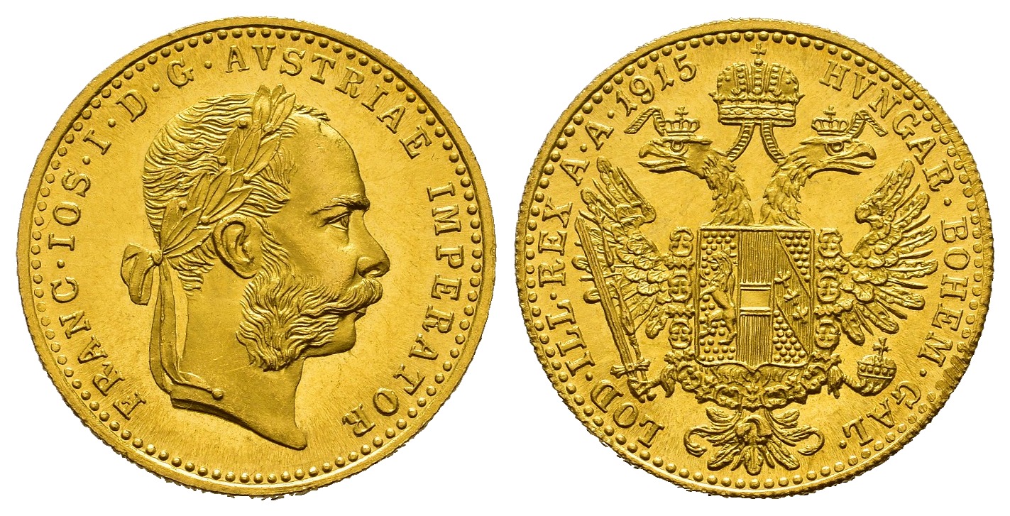 PEUS 8021 Österreich 3,44 g Feingold. Franz Joseph I. (1848 - 1916) 1 Dukat (off.NP) GOLD 1915 Stempelglanz