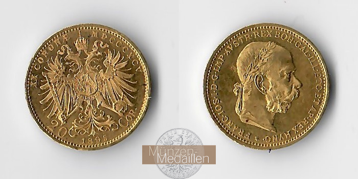 Österreich MM-Frankfurt  Feingewicht: 6,10g 20 Kronen 1895 