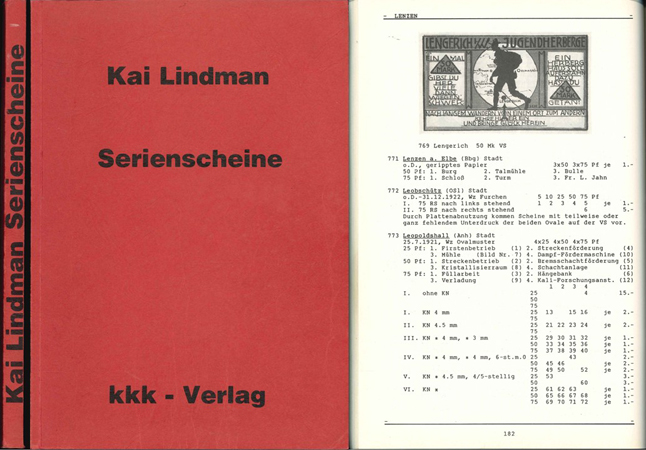  K.Lindmann; Katalog der Serienscheine, Spendenquittungen und Bausteine 1918-1922; Sassenburg 1989   