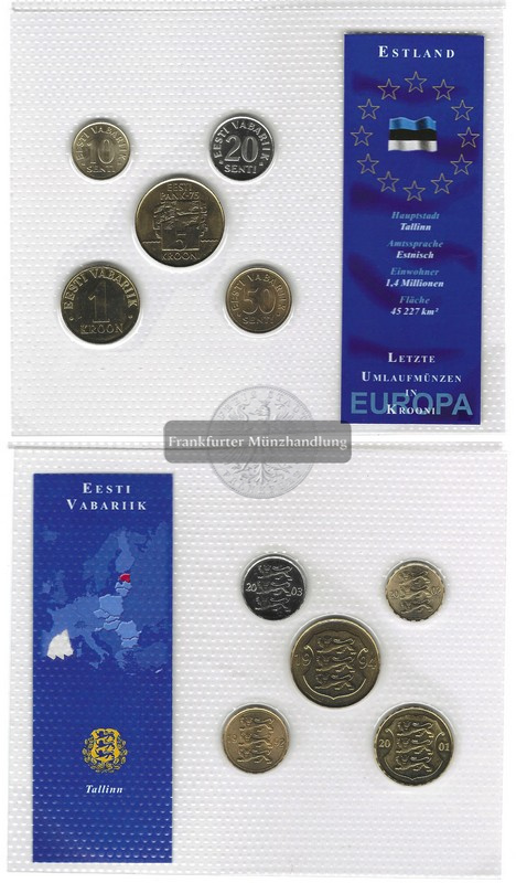  Estland Letzter Kursmünzensatz  vor dem Euro  FM-Frankfurt   