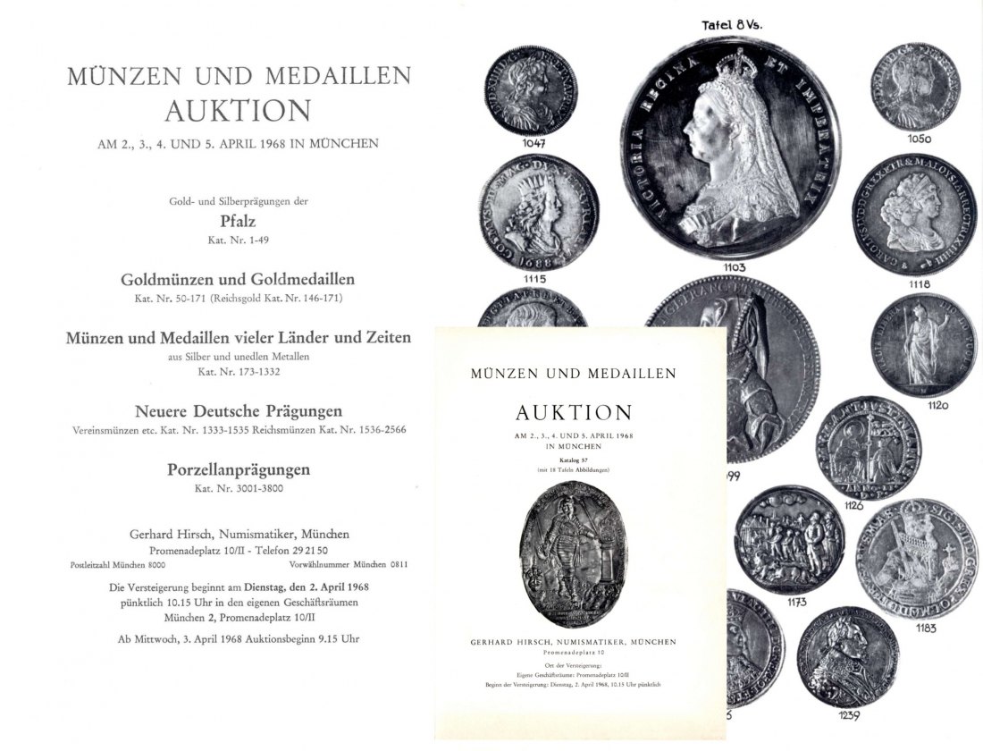  Hirsch (München) Auktion 57 (1968) Mittelalter - Neuzeit ,Serie Pfalz ,Sammlung Porzellanprägungen   