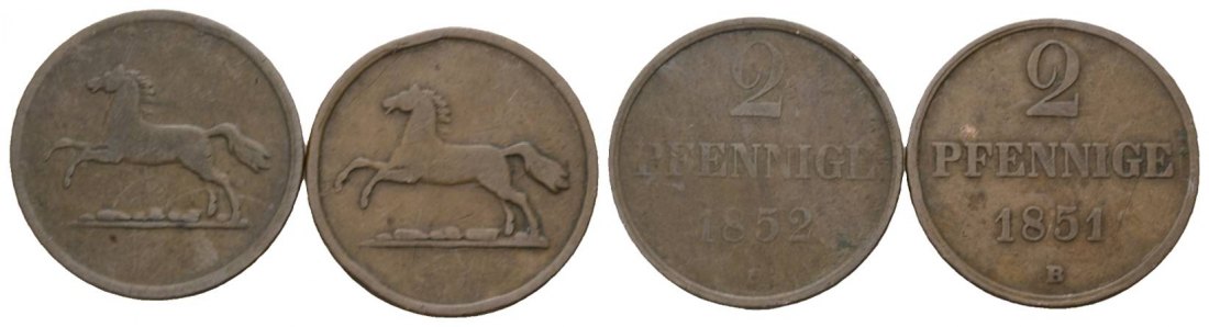  Altdeutschland; 2 Kleinmünzen 1852/1851   
