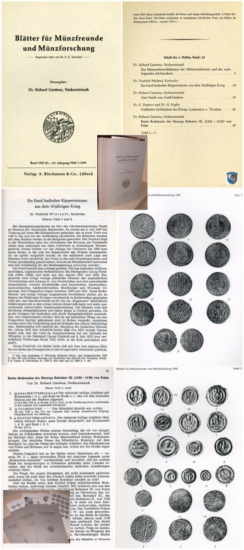  Gaettens - Blätter für Münzfreunde Heft 1 1959 ua. Wielandt - Fund badischer Kippermünzen   
