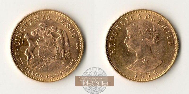 Chile MM-Frankfurt Feingold: 9,15g 50 Pesos 1973 
