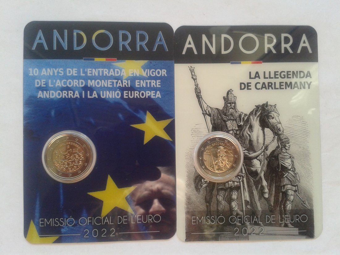  Original 2 x 2 euro 2022 Andorra Karl der Grosse und Währungsunion EU in coincard   