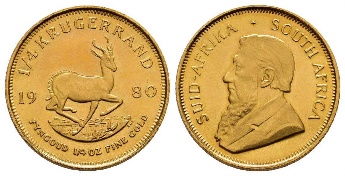 PEUS 8286 Süd-Afrika 7,78 g Feingold 1/4 Krügerrand GOLD 1/10 Unze 1980 Vorzüglich