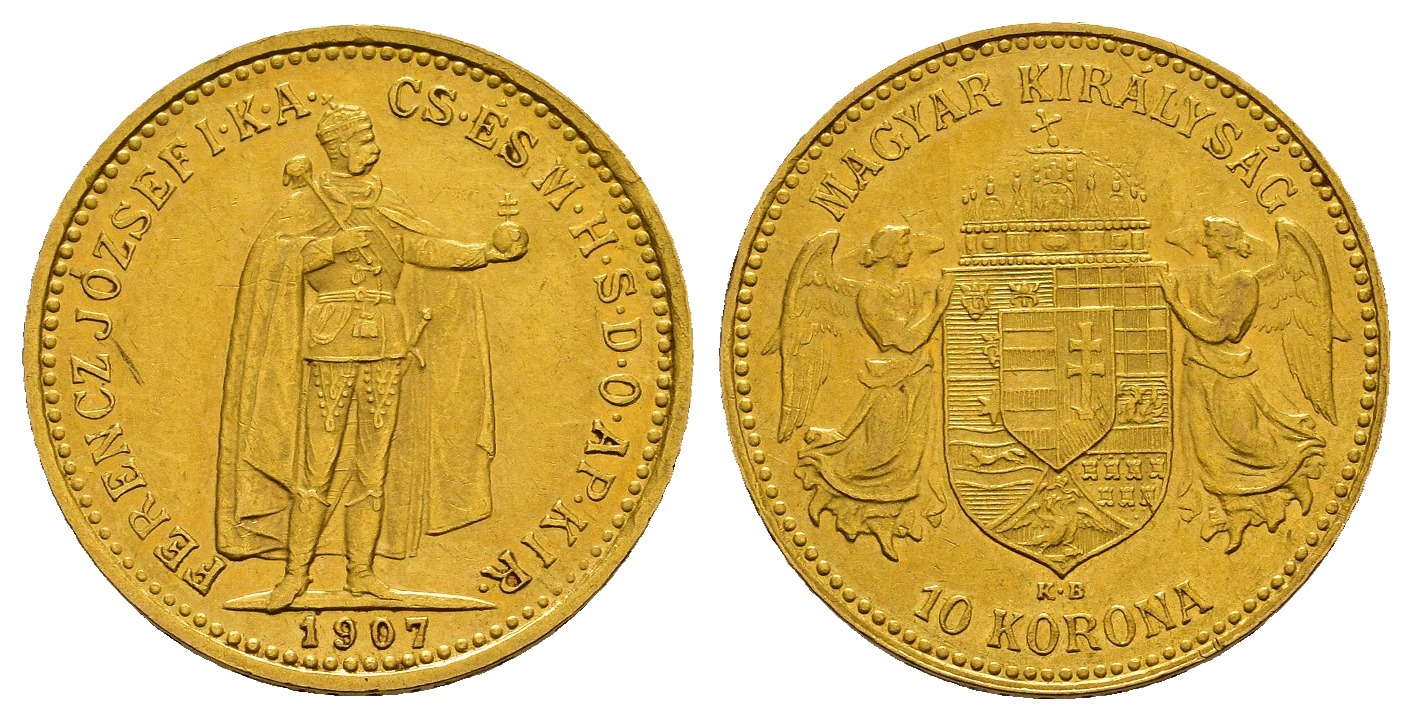 PEUS 8289 Ungarn 3,05 g Feingold 10 Kronen GOLD 1907 KB Sehr schön
